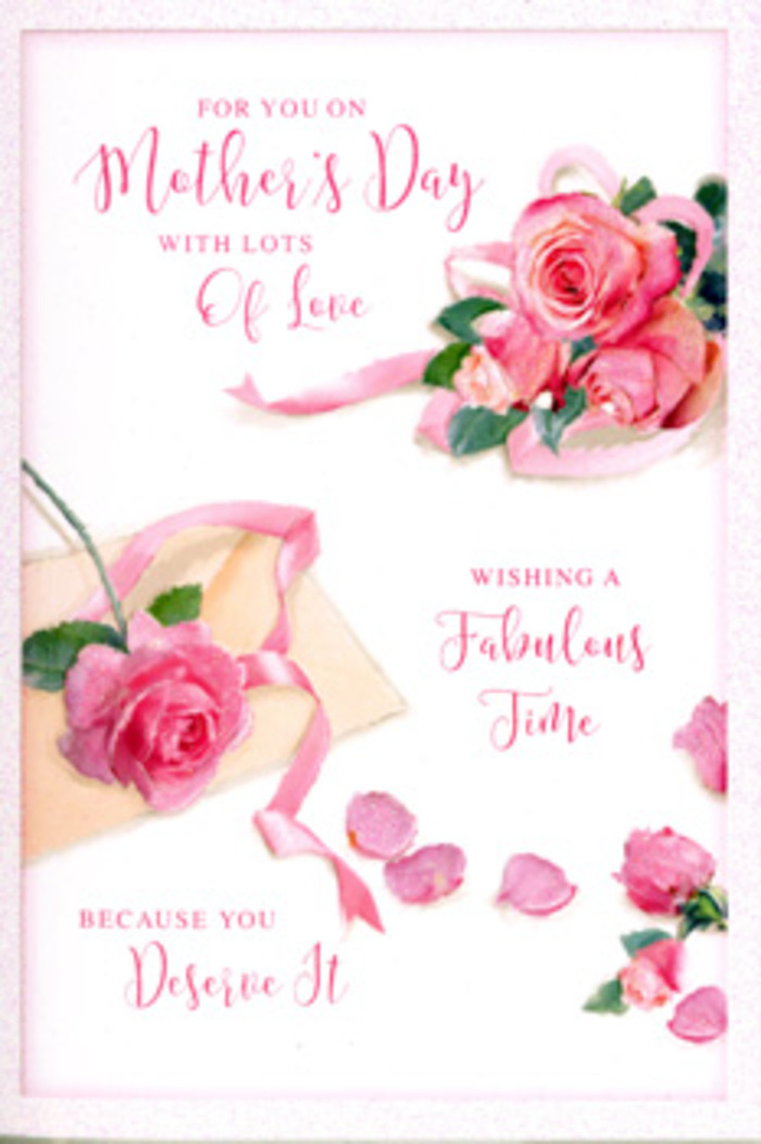 In this Mother's Day card, the artistry of a rose bouquet is translated into a serene, painterly composition that feels right at home in Longford's calm, village-like streets. The design features multiple clusters of pink roses, each blossom full and layered, with petals that curl softly at the edges as if just brushed by a spring breeze. Their shades range from an almost white, shell-pink to a warm, deeper rose hue, creating a natural variation that feels like a true florist's selection rather than something too perfect or mechanical. Around the main groupings of roses, loose petals are scattered thoughtfully across the card, small curves of colour that add a sense of gentle motion, like a confetti of gratitude falling in slow motion. A pale ribbon threads among the blooms, lightly looping and crossing their stems, suggesting the same care that goes into tying a hand-tied bunch for local delivery around Longford. The lighting is quiet and flattering, reminiscent of soft daylight filtering through clouds over nearby parks and gardens, casting gentle highlights on the petals and subtle shadows that give them depth. Flowing, hand-written script carries a warm Mother's Day message, the lines of text weaving in harmony with the curves of the roses rather than cutting through them. The overall impression is intimate and affectionate-a card that seems to invite you to pause, breathe in an imagined rose fragrance, and think of a mother's steady kindness, perhaps as you prepare to send her fresh flowers and this card together from a Longford florist.