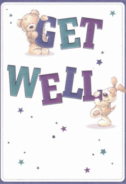 Within this endearing get well card, a scene brimming with kindness unfolds: a fluffy bear perched atop the bold 'GET' and an eager puppy gently nudging the word 'WELL' below. Their amiable shapes and soulful eyes evoke the comfort of sharing a cup of tea with a friend on Station Road when in need of care. The lettering, rendered in harmonious teals and deep purples, pulsates with cheer against a pristine white backdrop-creating a sense of clarity and refreshment so important for brightening spirits in Longford's quieter moments. Scattered clusters of twinkling stars sweep across the design, each one a whispered wish for swift recovery, reminiscent of petals strewn thoughtfully around a patient bouquet. There is a tactile, almost huggable quality to the illustration-soft fur and velvety ears inviting gentle reassurance. As with a carefully arranged seasonal bouquet from Flowers Longford's workbench, every brushstroke here is placed with intention, echoing our commitment to soothing and uplifting our local community. This card radiates tenderness and hope, ready to deliver encouragement and a gentle smile to friends and neighbours recovering nearby.