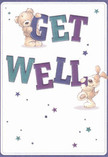 This cheerful get well card springs to life with a lovable teddy bear and his floppy-eared puppy friend, both playfully interacting with large, exuberant letters that spell out 'Get Well' in deep indigo and teal. The design radiates an uplifting sense of kindness and hope, filling the crisp cream background much like the welcoming atmosphere found in the heart of Longford. Scattered around the characters, delicate starbursts in cooling purples and blues offer a gentle, whimsical touch-each twinkle as reassuring as the first blooms of spring near Longford's town centre. The illustrated fur of the bear appears soft and huggable, the puppy's ears velvety and inviting-a visual promise of comfort. Just as a thoughtfully chosen bouquet brings a renewed sense of peace and optimism, this card conveys genuine compassion and heartfelt caring, ideal for supporting someone's recovery. Every detail-rounded forms, expressive eyes, and vibrant text-suggests the warm attention and local pride echoed daily at Flowers Longford. Paired with flowers or sent alone, it's a gesture that brings light and encouragement to loved ones nearby.