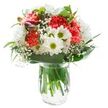 Radiating the warmth and optimism of a Longford spring morning, this joyful bouquet overflows with a lively collection of blooms in a sparkling glass vase. The centrepiece is a medley of plush coral carnations, each petal softly ruffled like a friendly wave, surrounded by crisp white chrysanthemums and classic daisies crowned with fresh green centers. Airy strands of baby's breath lace gently through the arrangement, creating a dreamy softness reminiscent of drifting clouds over the village green. Subtle touches of rich magenta alstroemeria buds peek from the side, hinting at new beginnings. All of this abundance is wrapped with deep, verdant foliage-some glossy, some textured-forming a graceful, natural frame around the vibrant flowers. The clear water inside the vase keeps the stems sturdy and fresh, ready for delivery across Longford's neighbourhoods. The white background and bright lighting bring each colour and texture to life, ensuring the composition feels both uplifting and inviting. This thoughtfully crafted bouquet is perfect for celebrations, sending gratitude, or brightening someone's day in Longford with a breath of local floral cheer.
